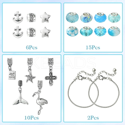 DIY Ocean Theme Alloy & Brass European Style Bracelet Making Kits DIY-FS0007-24-1