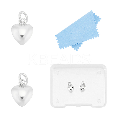 2Pcs 925 Sterling Silver Puffed Heart Charms with Jump Rings STER-UN0001-61S-1