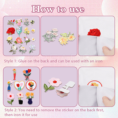 2Sets 2 Styles Flower Computerized Embroidery Cloth Iron on/Sew on Patches DIY-GA0007-58-1