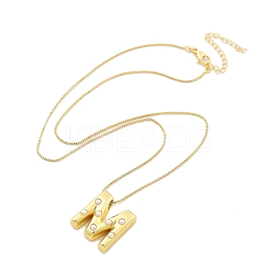 Brass & Plastic Pearl Letter Pendant Box Chain Necklaces for Women NJEW-U017-01G-13-1