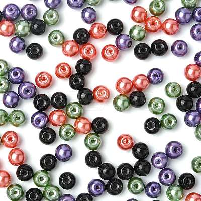 4 Strands 4 Colors Baking Paint Pearlized Glass Pearl Round Bead Strands HY-FS0001-09-1