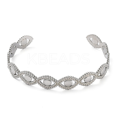 Non-Tarnish 304 Stainless Steel Hollow Horse Eye Cuff Bangle for Women BJEW-D061-05P-1