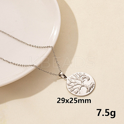 201 Stainless Steel Flat Round with Tree of Life Pendant Necklaces for Women FS-WG3C313-05-1