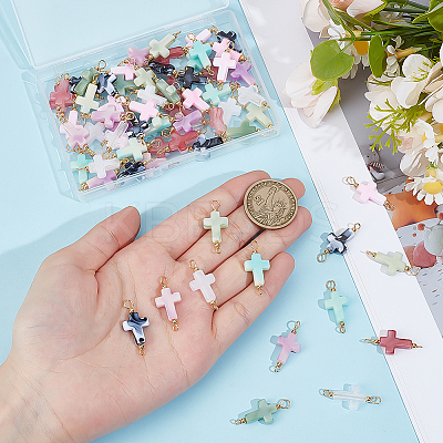 70Pcs 7 Colors Two Tone Cross Acrylic Connector Charms PALLOY-PH01847-1