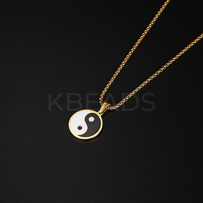 304 Stainless Steel Enamel Yin Yang Pendant Necklaces for Women LS-VV9279-1-1