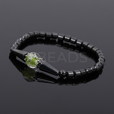 Synthetic Hematite Column & Cone Beaded Stretch Adjustable Magnetic Therapy Anklets with Luminous Beads FS-WGCFE2C-01-1