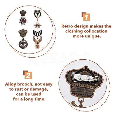 4Pcs 4 Style Eagle & Star & Crown & Cross Dangle Charms Zinc Alloy Badges JEWB-FH0001-15-1