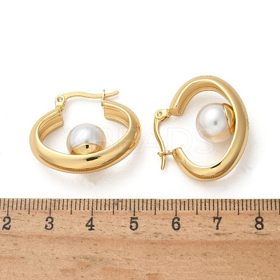 304 Stainless Steel & ABS Plastic Imitation Pearl Huggie Hoop Earrings EJEW-S253-24G-1