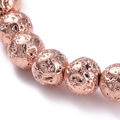 Electroplated Natural Lava Rock Beads Stretch Bracelets BJEW-G623-01RG-6mm-1