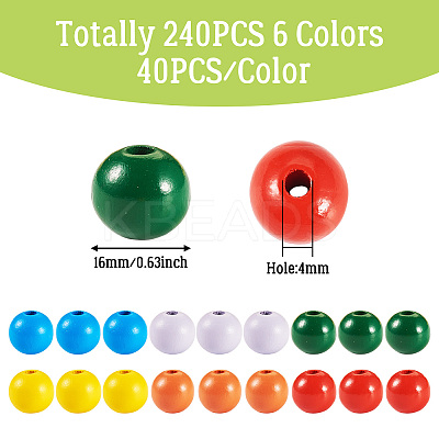240Pcs 6 Colors Natural Wooden Beads WOOD-TA0002-74A-1