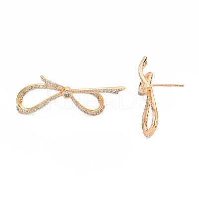 Bowknot Clear Cubic Zirconia Stud Earrings EJEW-S199-25G-NF-1