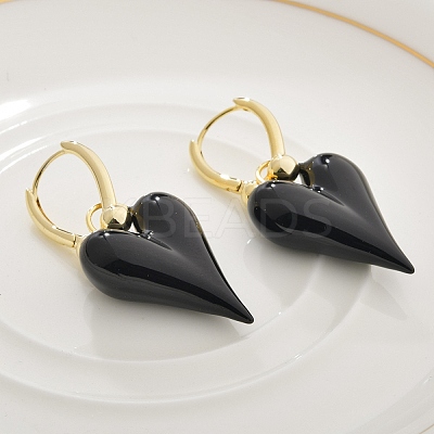 Brass Enamel Hoop Earrings for Women EJEW-U055-26G-01-1
