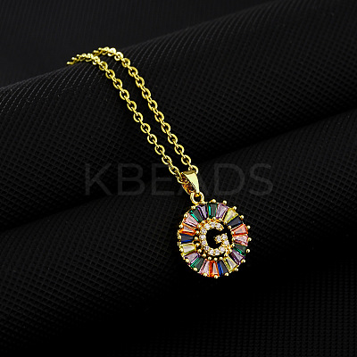 Brass Pave Colorful Cubic Zirconia Initial Ring Pendant Necklaces FS-WGF1437-07-1