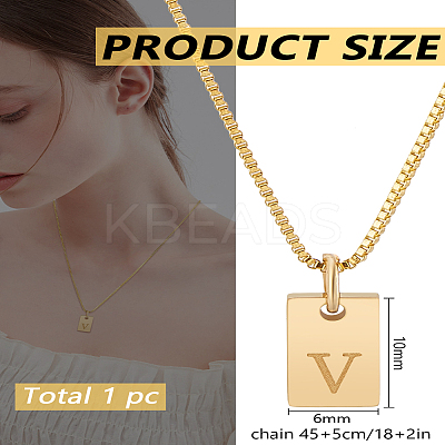 1Pc Stainless Steel Letter Rectangle Pendant Necklaces NJEW-LP0001-34V-G-1