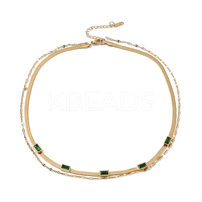 304 Stainless Steel with Cubic Zirconia Double Layer Necklaces LS-NJEW-P302-04G-1