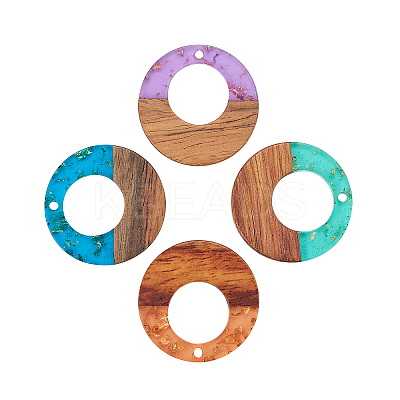 Transparent Resin & Walnut Wood Pendants RESI-CJ0001-73-1