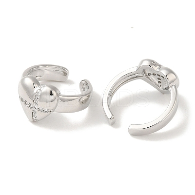 Rack Plating Brass Micro Pave Clear Cubic Zirconia Heart with Cross Cuff Earrings for Women EJEW-P280-21P-1