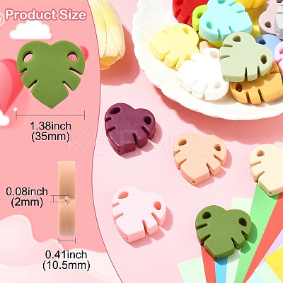 18Pcs 18 Colors Monstera Leaf Food Grade Eco-Friendly Silicone Beads SIL-CJ0002-76-1
