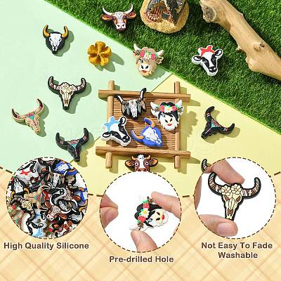 24Pcs 12 Styles Cattle Head Silicone Focal Beads SIL-CJ0002-14-1