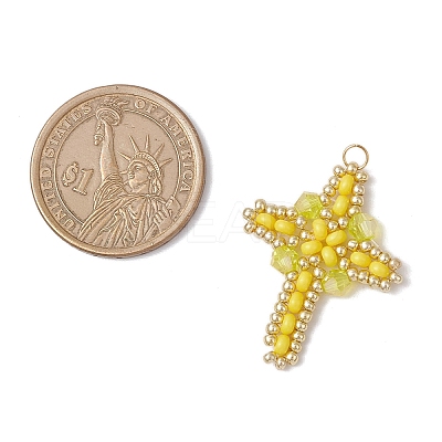 Glass Seed Beaded Cross Pendants PALLOY-MZ00826-05-1