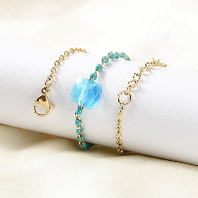 304 Stainless Steel Glass Beads Link Chain Bracelets BJEW-A036-14G-01-1