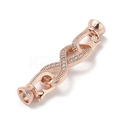 Rack Plating Brass Micro Pave Cubic Zirconia Fold Over Clasps KK-K377-12RG-1
