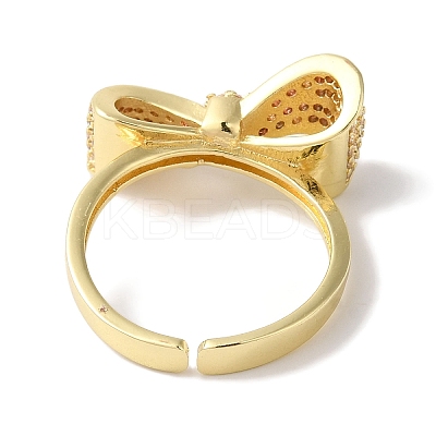Bowknot Brass Micro Pave Clear Cubic Zirconia Open Cuff Rings for Women LS-RJEW-C098-21G-1