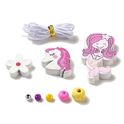 Children's Day Theme Maple Wood Jewelry Set DIY Making Kits WOOD-C006-02C-1