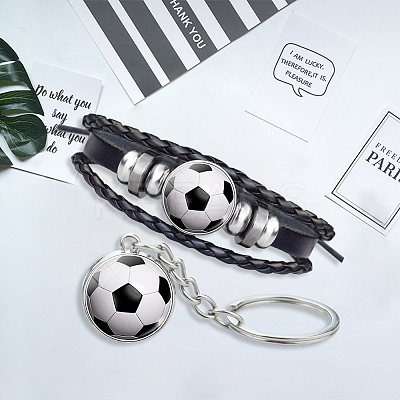 CutHollow Glass Football Jewelry Set SJEW-CL0001-01-1