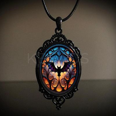 Oval Gothic Alloy Glass Halloween Pendant Necklaces for Women FS-WG73C21-04-1
