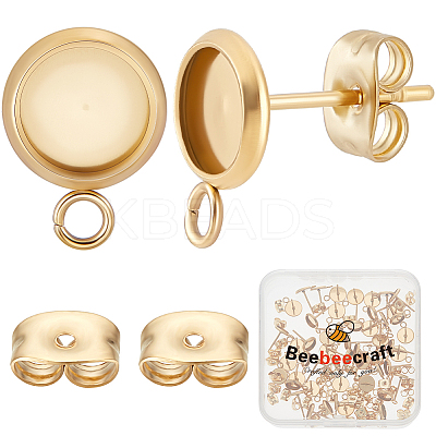 50Pcs Flat Round 304 Stainless Steel Stud Earrings Findings STAS-BBC0005-85A-1
