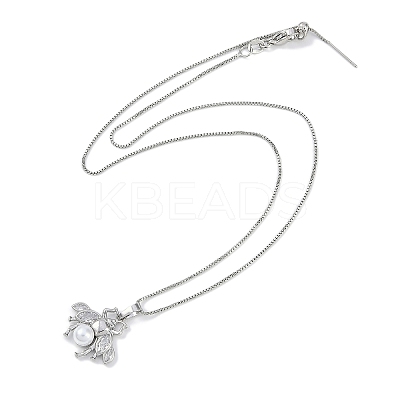 Rack Plating Brass Clear Cubic Zirconia Bee Pendant Box Chain Necklaces NJEW-P317-05P-1