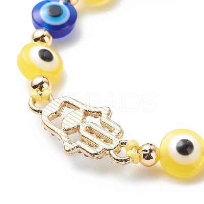 Evil Eye Resin Bead & Hamsa Hand Alloy Rhinestone Braided Beaded Bracelets for Girl Women BJEW-JB08740-02-1