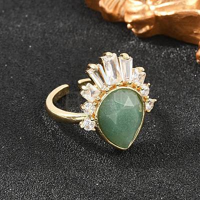 Brass with Natural Green Aventurine Finger Rings GG-CBACC2B-07G-06-1