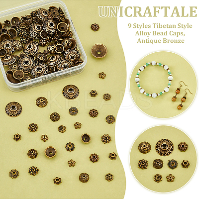 198Pcs 9 Styles Tibetan Style Alloy Bead Caps FIND-UN0015-67-1