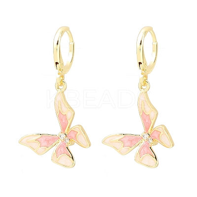 Butterfly Brass Micro Pave Clear Cubic Zirconia Hoop Earrings EJEW-B154-02G-1