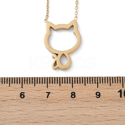 304 Stainless Steel Cat Outline Pendant Necklaces for Women NJEW-F339-03G-1