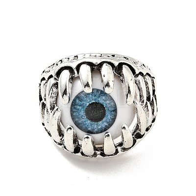 Claw with Evil Eye Resin Open Cuff Ring RJEW-D118-02AS-1
