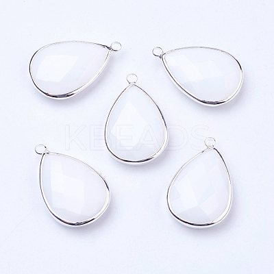 Silver Color Plated Brass Glass Teardrop Pendants X-GLAA-M006-A-22S-1