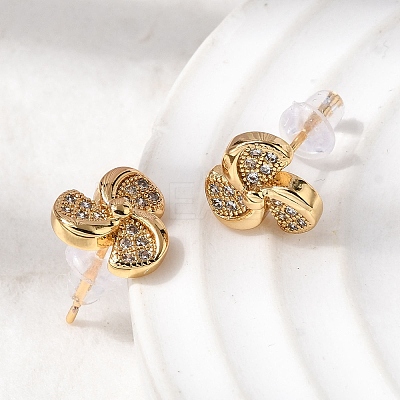 Brass Clear Cubic Zirconia Vortex Spiral Stud Earrings EJEW-A154-02G-1