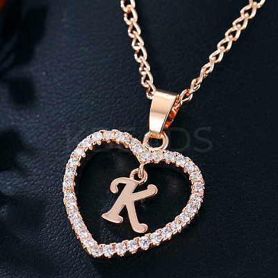 Alloy Crystal Rhinestone Heart with Initial Pendant Necklaces WGD4CFD-11-1