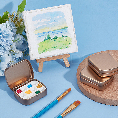 Rectangle Iron Tin Cans with 12-Grid Plastic Empty Watercolor Paint Pans CON-PH0003-12-1