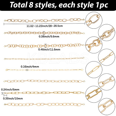 8Pcs 8 Styles 304 Stainless Steel & Aluminum Cable Chains Baseball Cap Chain HJEW-SC0002-51-1