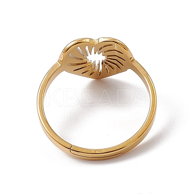Ion Plating(IP) 201 Stainless Steel Hollow Out Heart Adjustable Ring for Women LS-RJEW-C045-02G-1