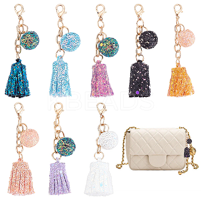 8Pcs 8 Colors Laser Style Sequins Cloth Ball Tassel Pendant Decoration KEYC-WR0001-23-1