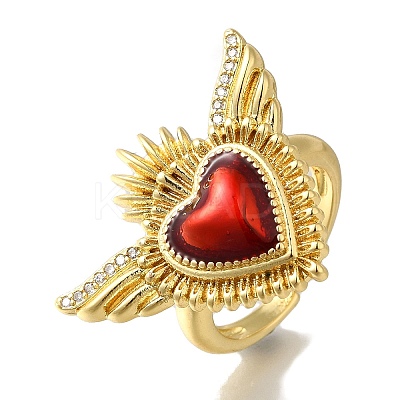 Rack Plating Brass Clear Cubic Zirconia Open Cuff Rings RJEW-S411-01G-03-1