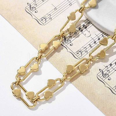 304 Stainless Steel Oval Heart Link Chain Necklaces for Women NJEW-B123-01G-1
