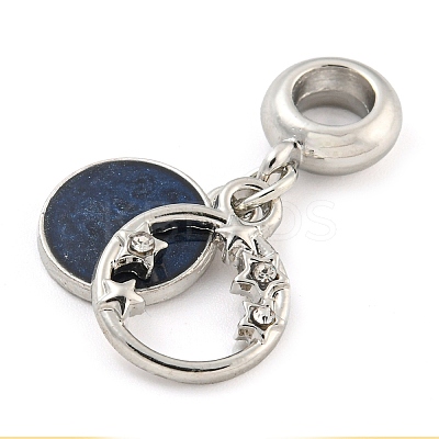 Rack Plating Alloy Enamel Flat Round with Star European Dangle Charms FIND-B034-08P-01-1