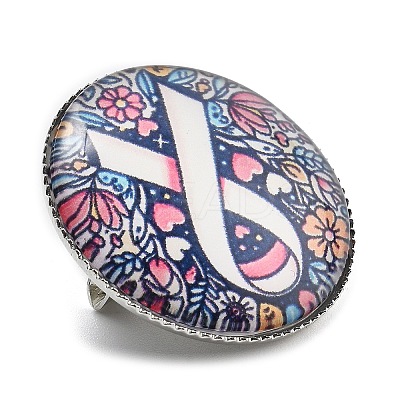 Breast Cancer Awareness Ribbon Glass Brooches JEWB-L019-01I-1