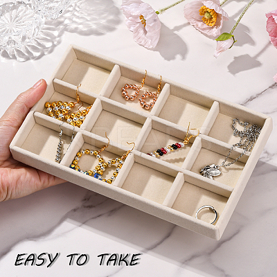 12 Grids Rectangle Wood Covered with Velvet Jewelry Trinket Display Trays AJEW-WH20054-062F-01-1